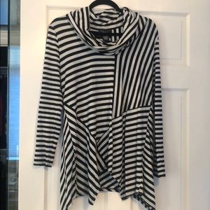 Striped cowl neck long sleeve top